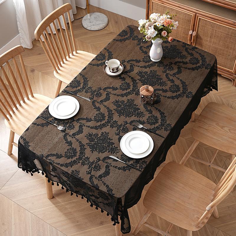 

French Romantic Small Fringed Lace Tablecloth Household Black And White Rectangular Dining Table Mat Coffee Table Decorative Tablecloth 100cm*140cm чорний