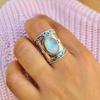 Bohemian Retro Antique Silver Moonstone Wide Ring