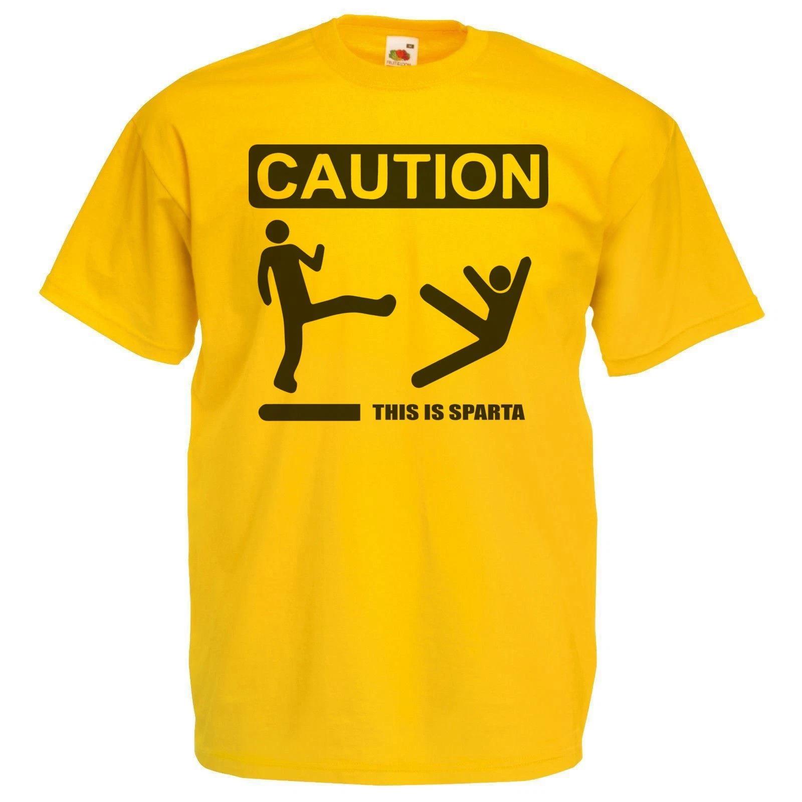 Adults Caution This is Sparta Funny Meme Greek Movie Unisex Yellow 100% Cotton T-shirt Mens Tees Top XL