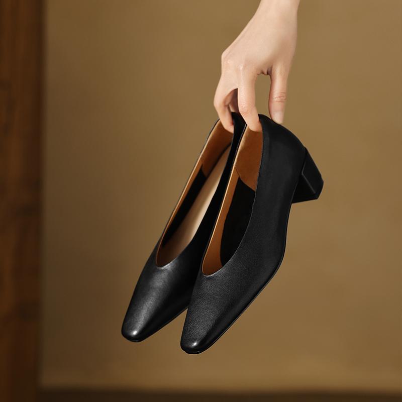 Fashion Genuine Leather Square Toe Shoes for Women High Heeled 2025 Spring Autumn Newest Pumps Wedding Party Shoes Woman Office Pumps