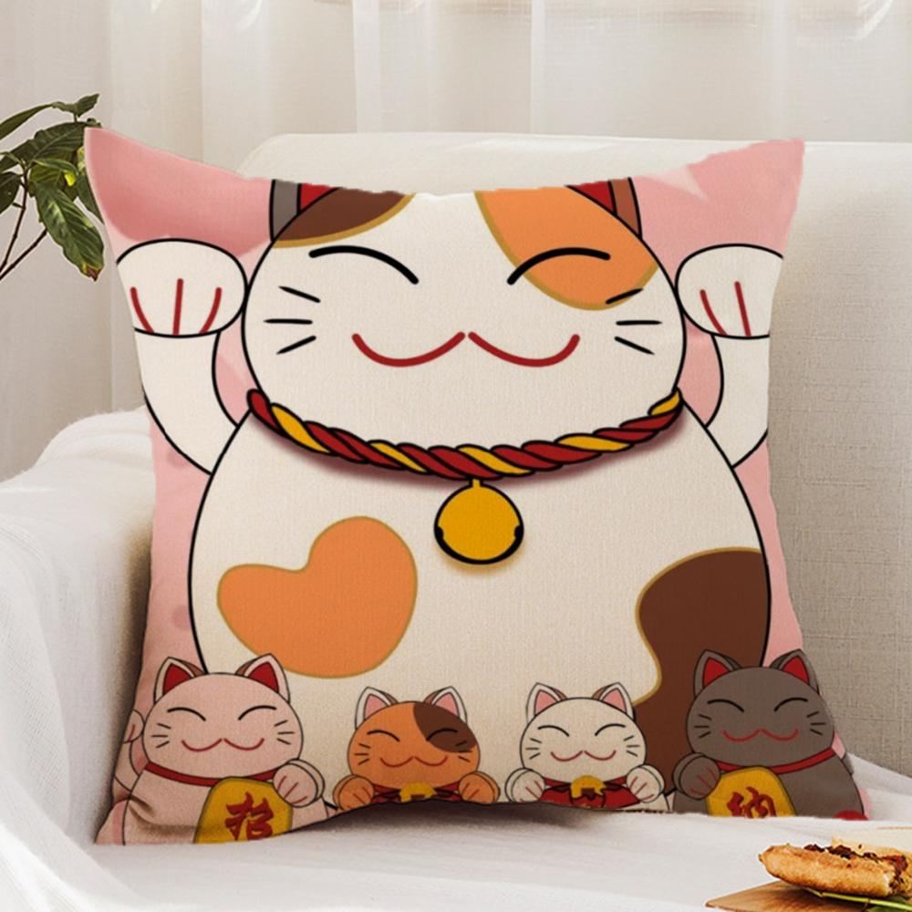Neko Rich L-Luck Money Cat Cushion Cover Premium Comfort Reversible Pillow Cover - Dual - Use Design For Home & Car