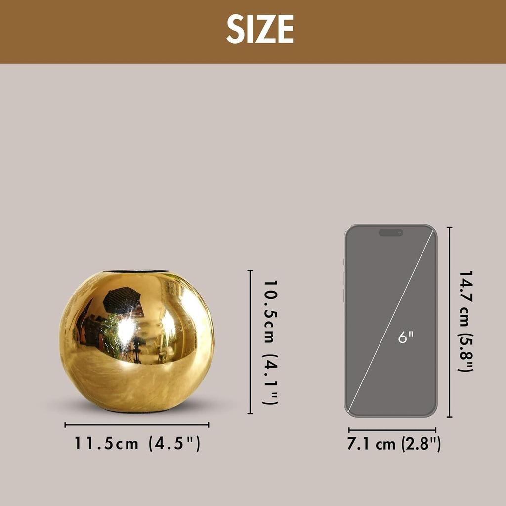Metal Ball Round Flower Vase for Home Decor|Table Decorative Item for Bedroom Living Room Office Wedding | Best Gift