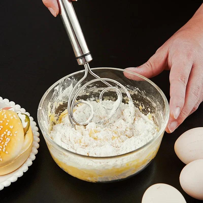 Danish Dough Bread Whisk Stainless Steel Handle Kitchen Baking Tools Pastry Manual Mixer Egg Beater Self Turning Cream Utensils