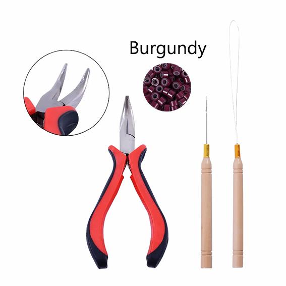 1 Bottle/100pcs 5mm Micro Links/Beads+2pcs Pulling Needle+1pc Hair Plier Hair Extensions Tool Kit