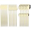24Pcs Exquisite Pink Cutlery Set Stainless Steel Dinnerware Set Gold Knife Fork Spoon Dinner Set Kitchen Flatware Tableware Set