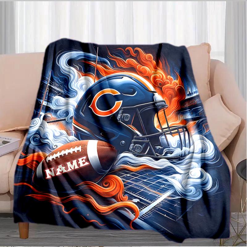 1 יחידה שמיכת פלנל מותאמת אישית Chicago Bears Fire, שמיכת זריקה רב-תכליתית לכל עונות השנה, מתאימה לסלון, לחדר השינה, לקמפינג, לנסיעות ולמתנה