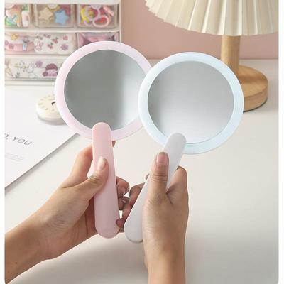 USB Rechargeable LED Handheld Makeup Mirror with Soft Light, Eye Protection, and Foldable Design for Travel