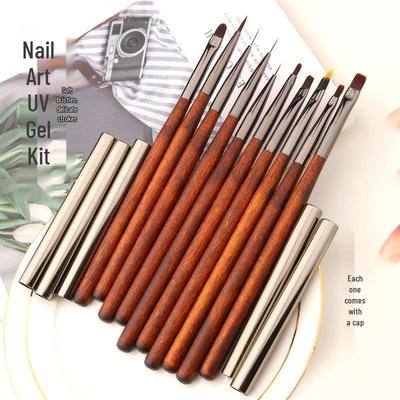 Sandelholzgriff Nagelkunst Pinsel Set - Liner, Rund & Flachkopf für Gel-Nagellack & Gradienten-Designs