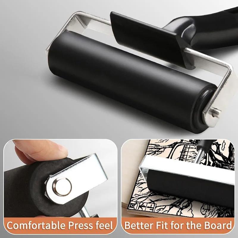 Rubber Brayer Roller with Matte Handle 3 Size Printing Ink Roller Manual Brayer Roller for Printmaking Color Block Stamping