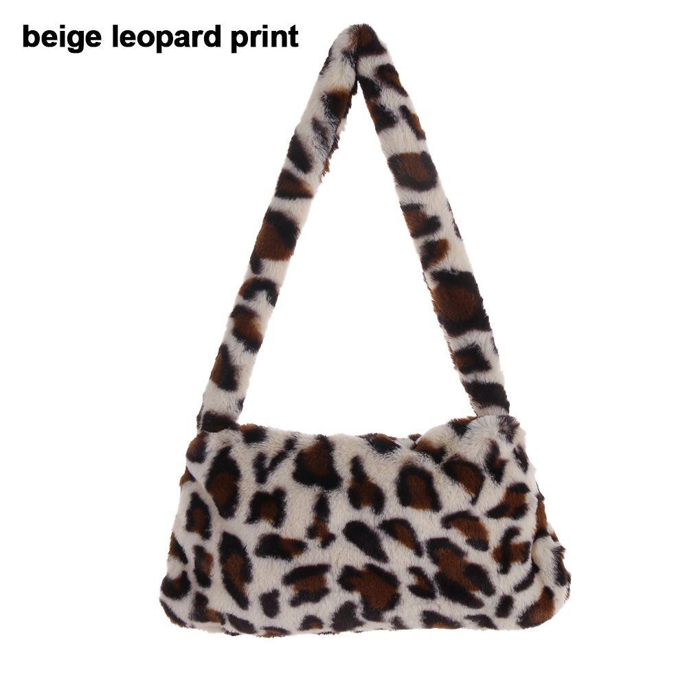 Fashion Soft Faux Fur Plush Underarm Handbag Cow Print Leopard Print Mini Shoulder Bag Faux Fur Purse