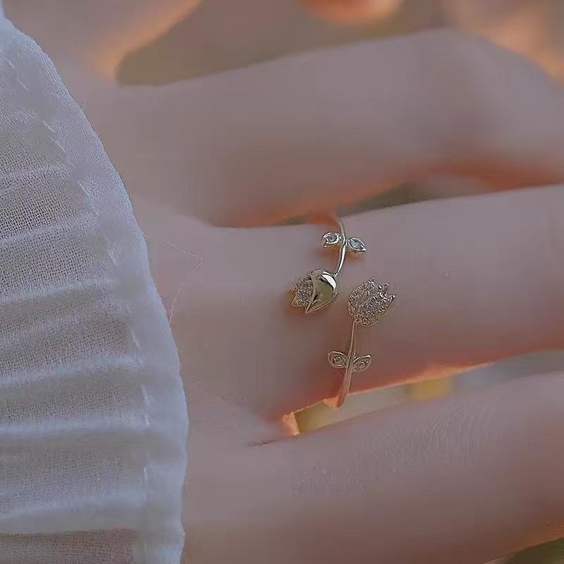 Elegant Rose Flower Adjustable Open Ring - High-End Luxury Design