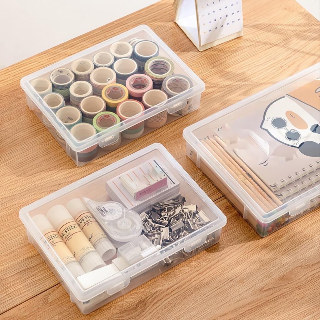 3-Pack A4 File Organizer Boxes, Clear Plastic Rectangular Desk Storage with Flip Lid, Multi-Purpose Non-Waterproof Document Box