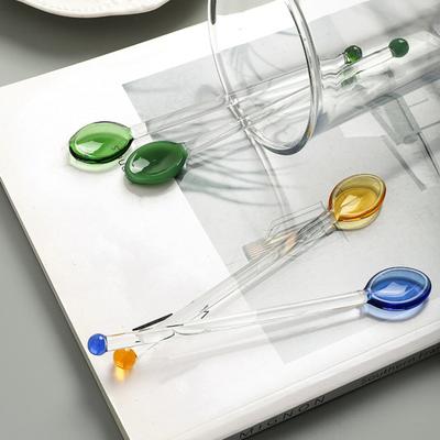 Yousheng Colored Glass Spoon Ergonomic Long Handle Spoon Exquisite Coffee Spoon for Stirring Scooping Tea Milk Soup