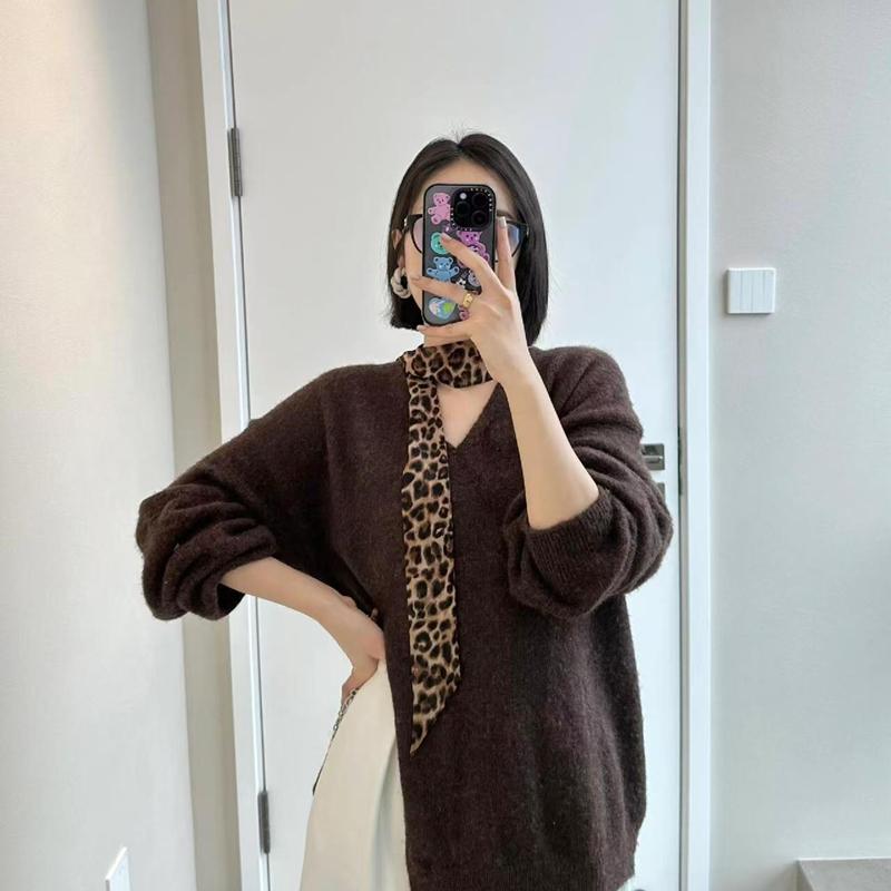 Leopard Retro Ribbon Long Silk Scarf Headband Tie Waistband Bag Handle Accessory Thin Scarf Necktie Women Neck Scarves