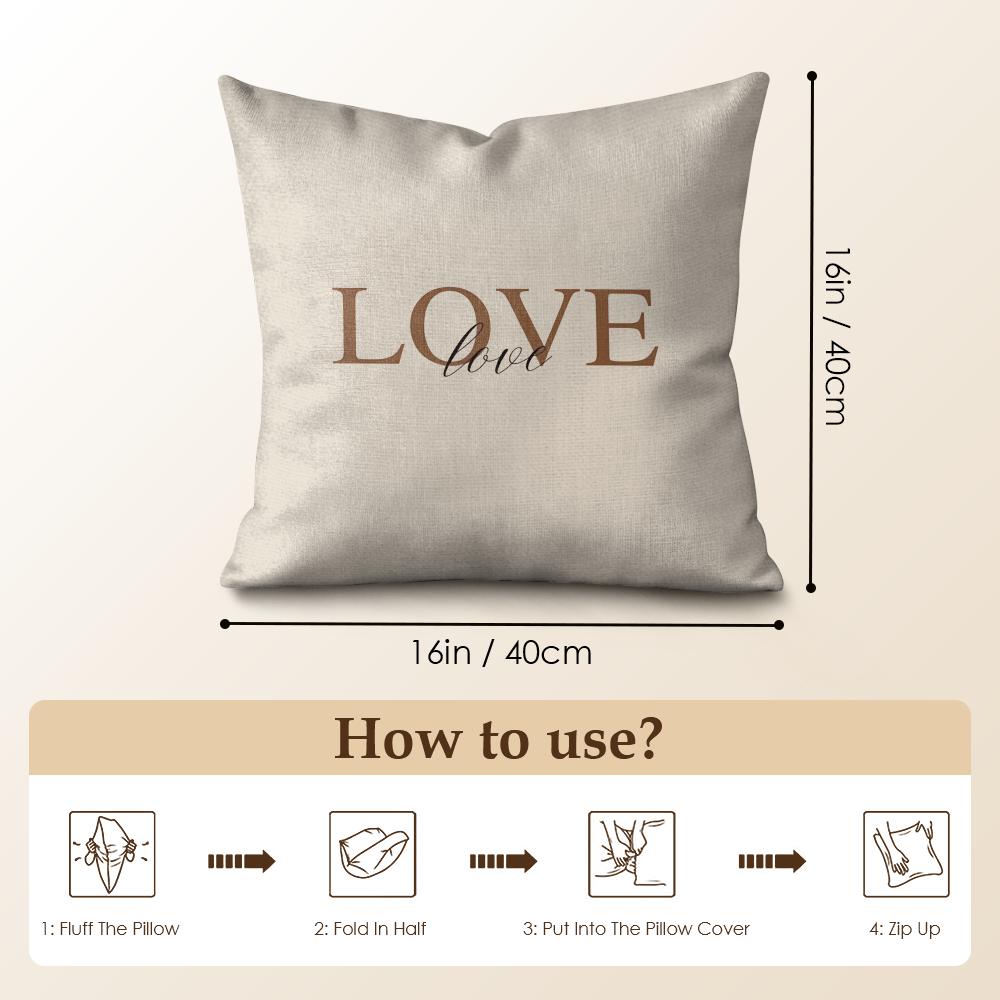 Simplicity Fashion Text Love Cushion Cover Natural Linen Organic Fabric Double-Sided Printing Sofa Home Decor Gift Pillow Case