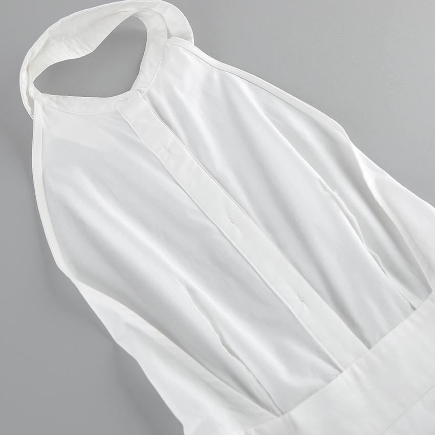 Holiday style white cotton single-breasted sleeveless neck dress women's summer sexy backless dress