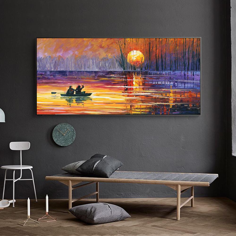Nordic Landscape Oil Painting Harbor Sailboat Watercolor Art Canvas Painting Living Room Corridor Office Home Decoration Mural No Frame