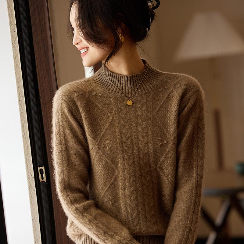 Women's Cashmere Sweater Qinghe Cashmere 30% Cashmere 70% Wool Autumn and Winter Pullover Warm and Fashionable