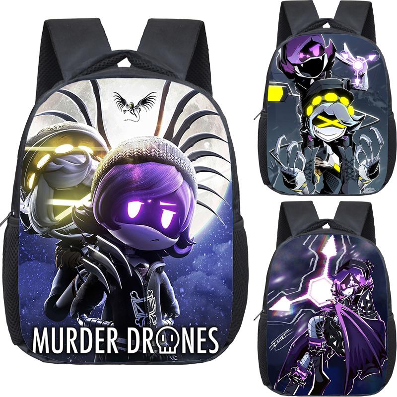 Cartoon Mord Drohnen Rucksack für Jungen Mädchen Uzi und N Aufdruck Schultasche 12 Zoll Kindergarten Kleinkind Schultaschen Kinderrucksack