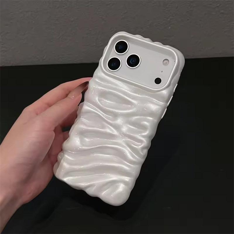 

Роскошный чехол-бампер с 3D-волнистым покрытием для iPhone 17 Air 16 15 14 13 Pro Max Plus, яркий цвет, складчатая текстура, бронированный чехол iPhone 17 Pro Max белый