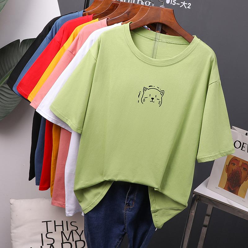 

Hirsionsan Kawaii, летняя женская футболка, новинка 2022 года, футболки большого размера с круглым вырезом, свободные футболки из 100% хлопка, мягкие повседневные женские топы, 7 цветов XXXXL зелёный
