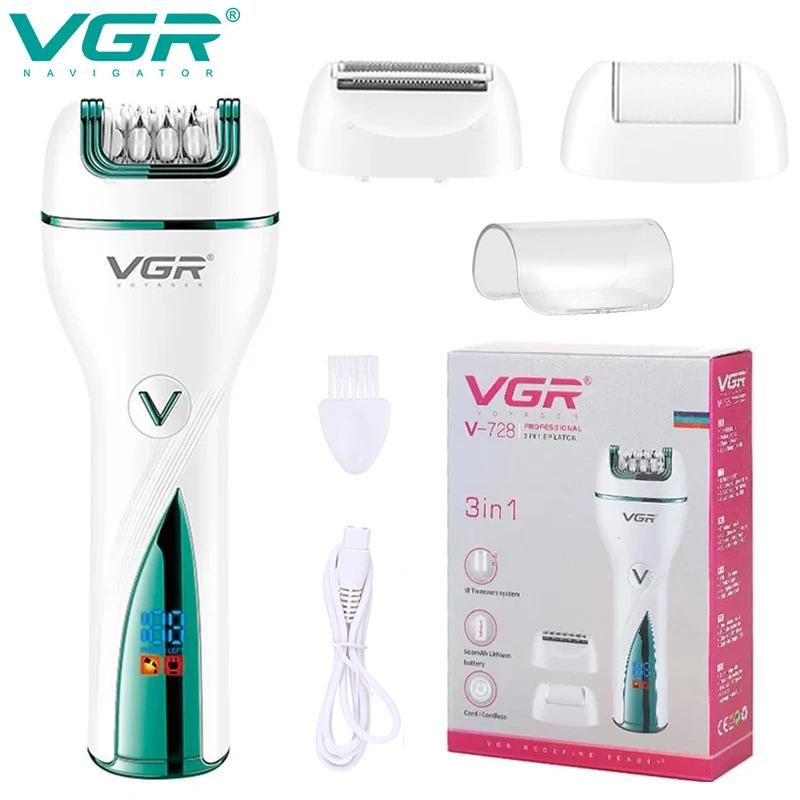 

VGR 728 Shaver 3 in 1 Rechargeable Digital Epilator for Women Electric Epilator New for Face and Body Hair Trimming Set Waterproof and Long-lasting