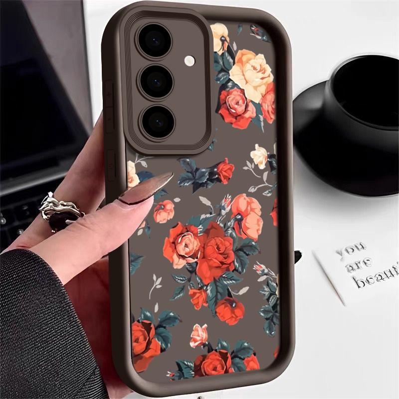 

Винтажный чехол с принтом роз и ударопрочным узором для Samsung S24 FE S23 Ultra S22 A16 A55 A15 A35 A54 A25 A34 A14 Мягкий матовый защитный чехол для объектива из ТПУ Samsung S22