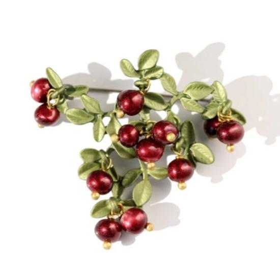 

Популярная красная брошь-фрукт для женщин, брошь с клюквенно-зеленым лакированным жемчугом, ювелирное изделие ручной работы в стиле ретро красный