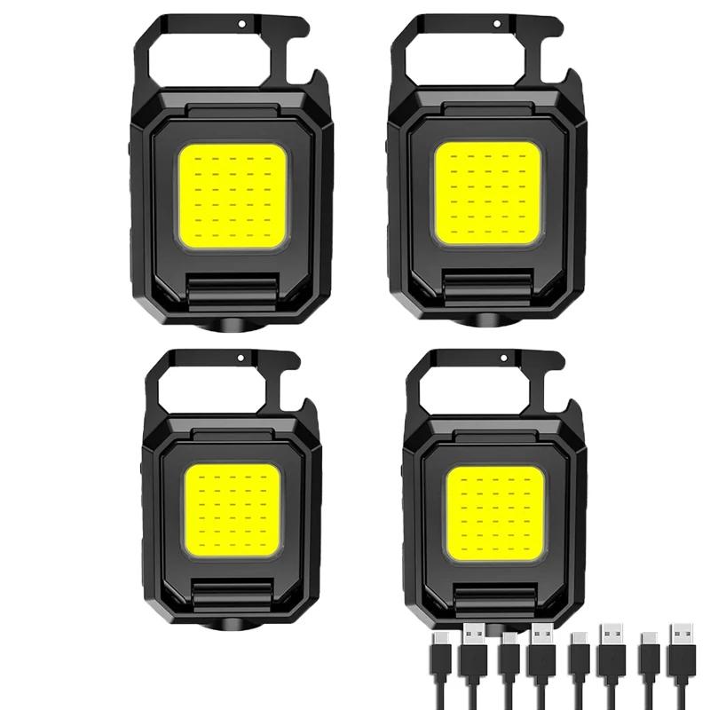 Multi Functional LED Flashlight Three Head Keychain Light USB Rechargeable Outdoor Waterproof Lighting Spotlight Work Light