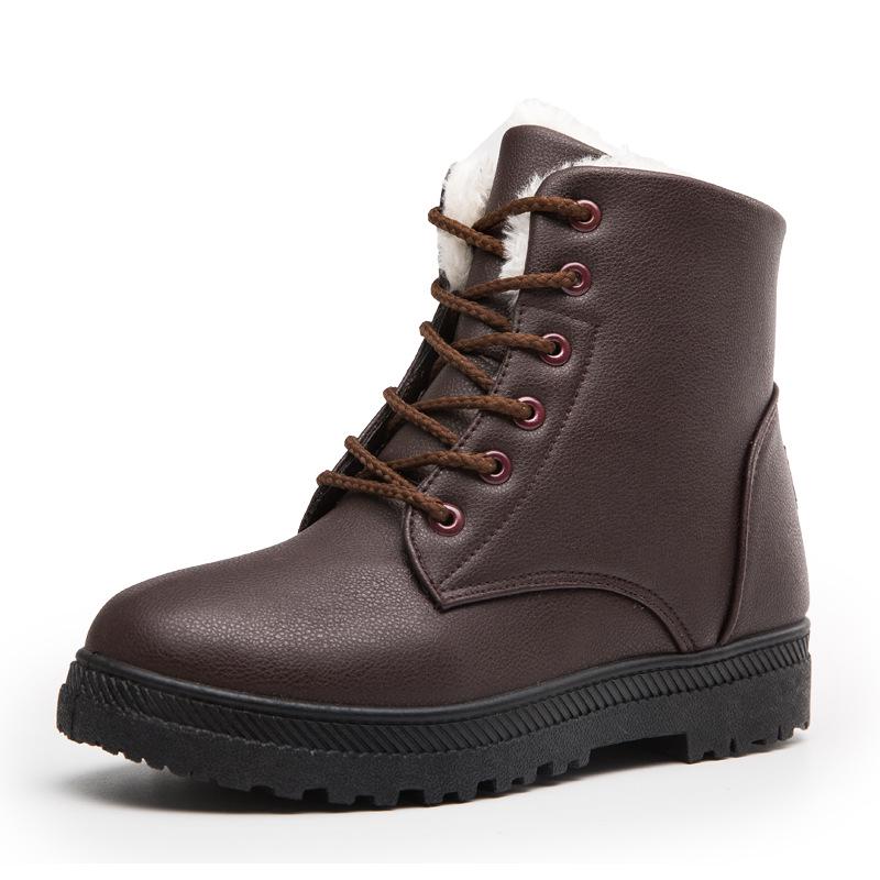 Winter Boots For Women High Top Shoes Waterproof PU Leather Plush Keep Warm Lace-up Woman Ankle Snow Boots Casual Shoes WSH5225