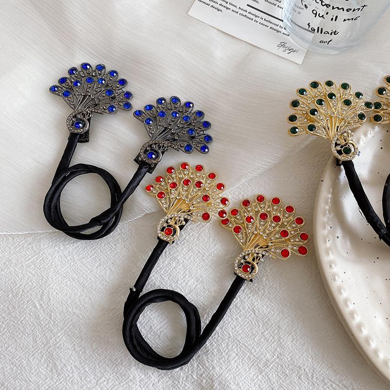 Pearl Peacock High-End Headbands Updo For Women Girls Party Meatball Head Hair Accessories