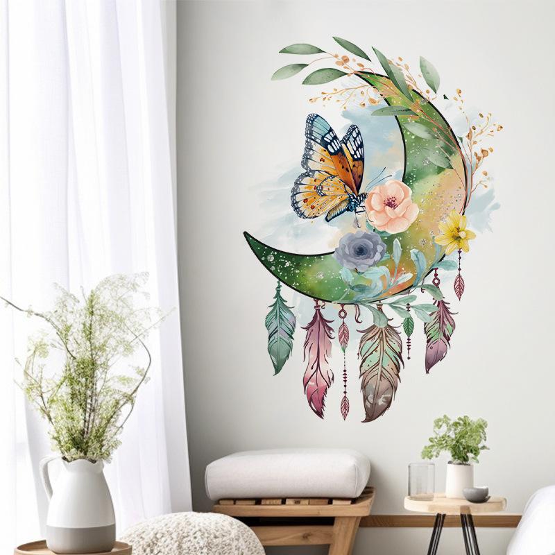 Butterfly Dreamcatcher Wall Stickers, Warm, Bedroom Stickers, Bedhead Decoration, Self Adhesive, Wall Stickers