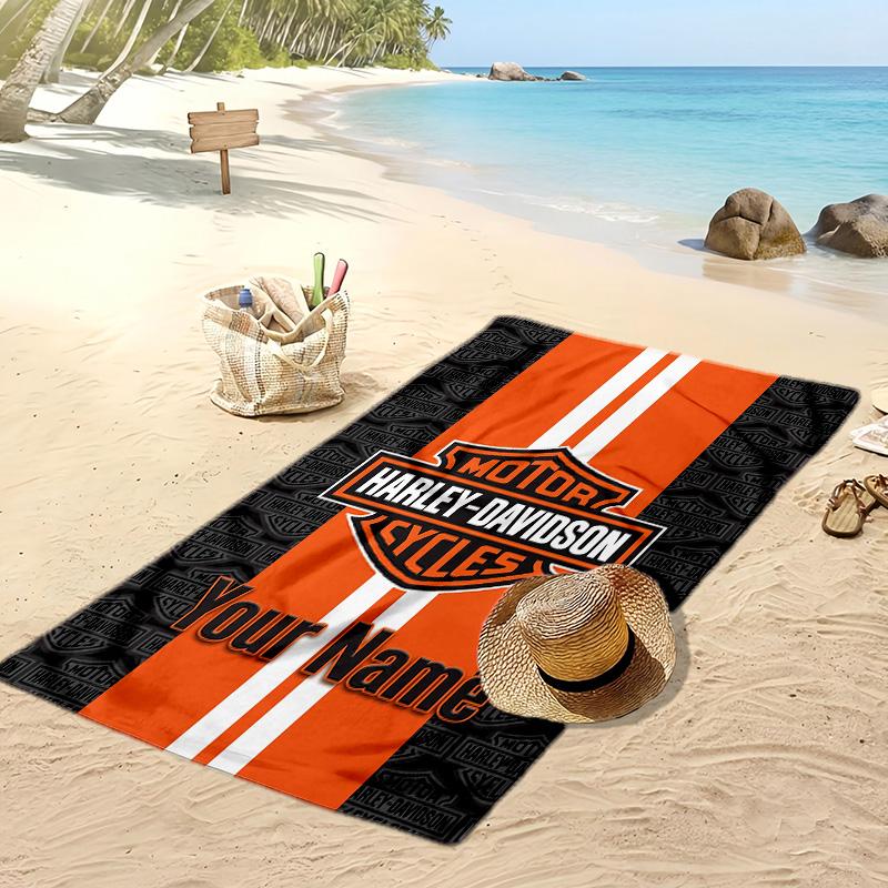 Asciugamano da Spiaggia Personalizzato Harley-Davidson, Stampa il Tuo Nome Testo Asciugamano Leggero Assorbente per Nuoto Viaggio