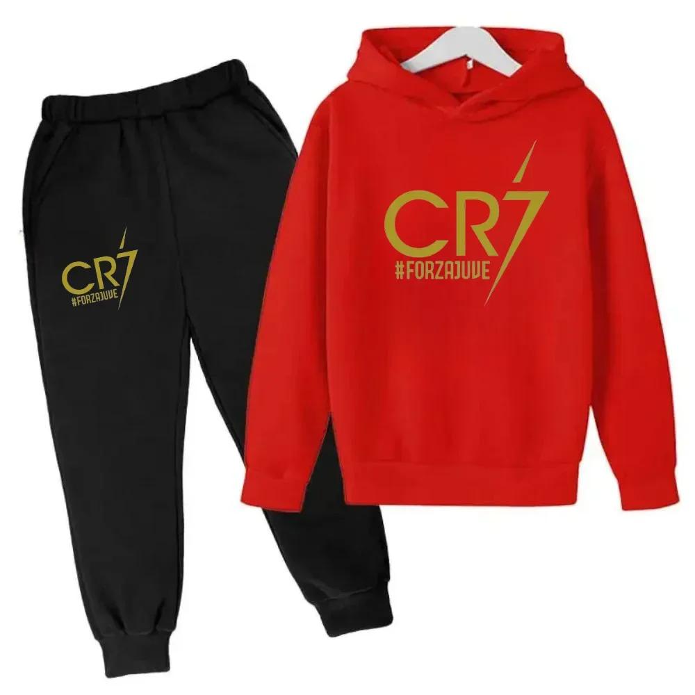 Ronaldo CR7 Estampado Ídolo del Fútbol Ropa Sudadera para Niños Conjunto de 2 Piezas Traje de Pantalón Chándal para Niños Niños Niñas Ropa Chándales Deportivos