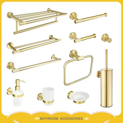 Wall Mount Brushed Gold Stainless Steel Towel Bar Towel Ring Paper Holder Bathrobe Hook Toilet Brush Bathroom Accessories