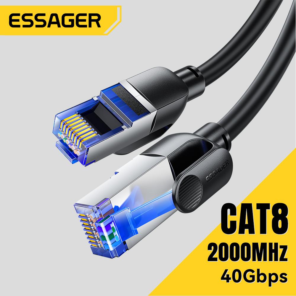 Essager CAT8 Ethernet Cable 40Gbps 2000MHz CAT 8 Networking Cotton Braided Internet Lan Cord for Laptops PS 5 Router RJ45 Cable
