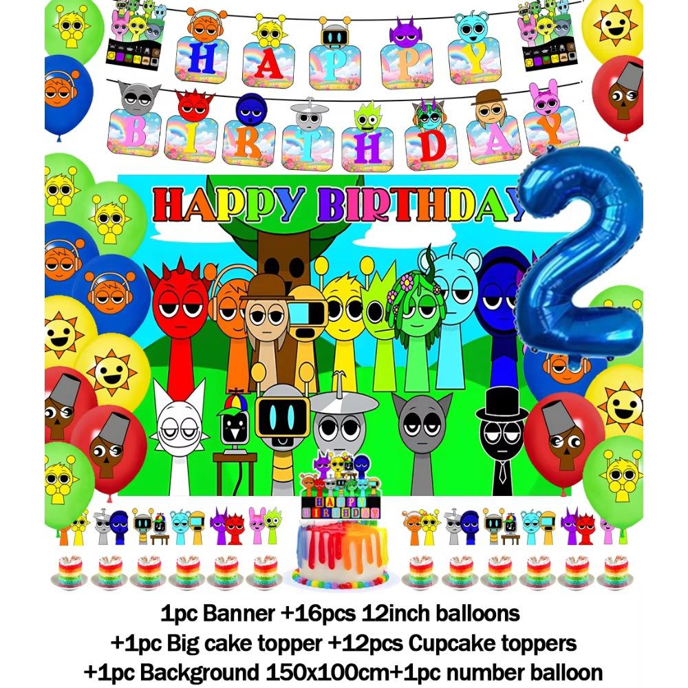 Hot Game-Incredibox Sprunki Kids Birthday Party Balloon Banner Background Cake Topper Decoration Baby Boy Party Supplies Gifts