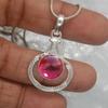 Dome Style Round Pink Tourmaline 925 Sterling Silver Pendant, Handmade Tourmaline Pendant