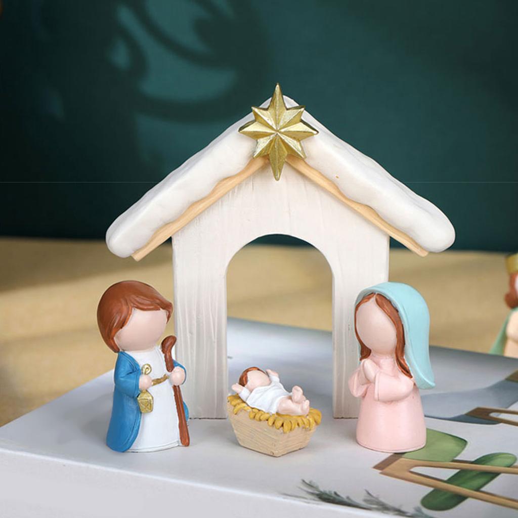 Christmas Nativity Figurines Resins Nativity Scene Statue with Stable Holy Family Statue Table Centerpieces Home Decors