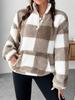 2025 Autumn/Winter Plaid Half-Open Collar Plush Women's Sweatshirt