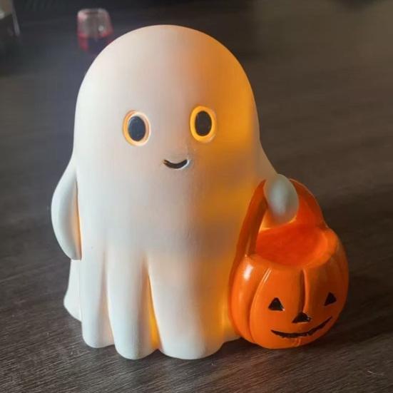 2/3Pcs Halloween Ghost Statue Holding Pumpkin Cartoon Ghost Resin Statue Figurine Sculpture Holiday Party Decoration Ornament