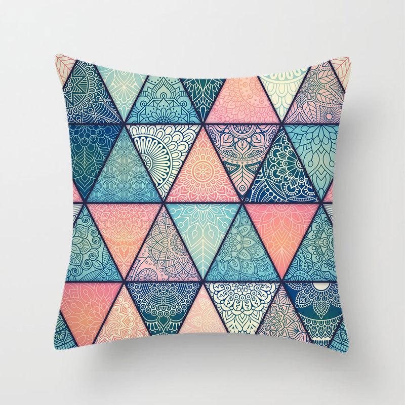 Household Stitching Colorful Mandala Printed Pillow Cover Bedroom Sofa Cushion Peach Leather Velvet Cushion Cover