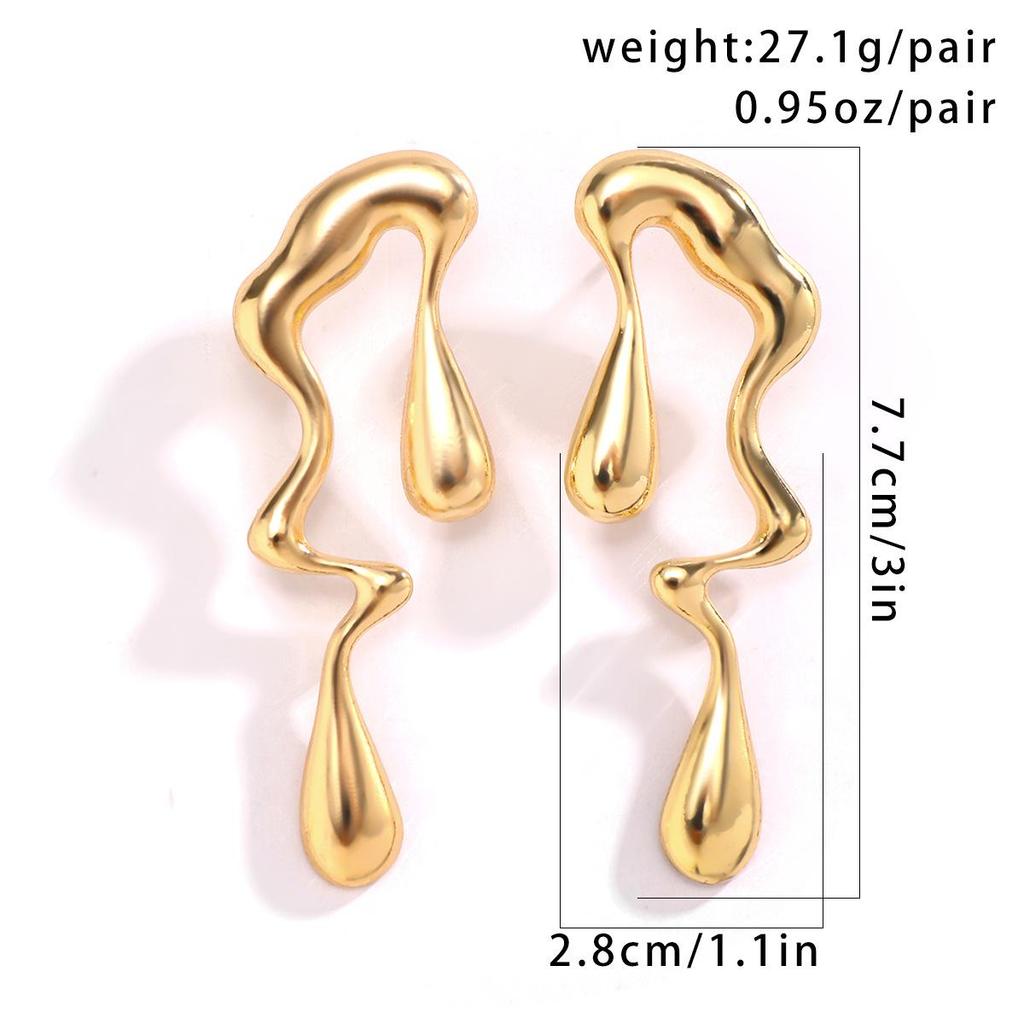 Orecchini a lobo geometrici irregolari in metallo liquido a forma di goccia d'acqua, stile europeo e americano, per donna