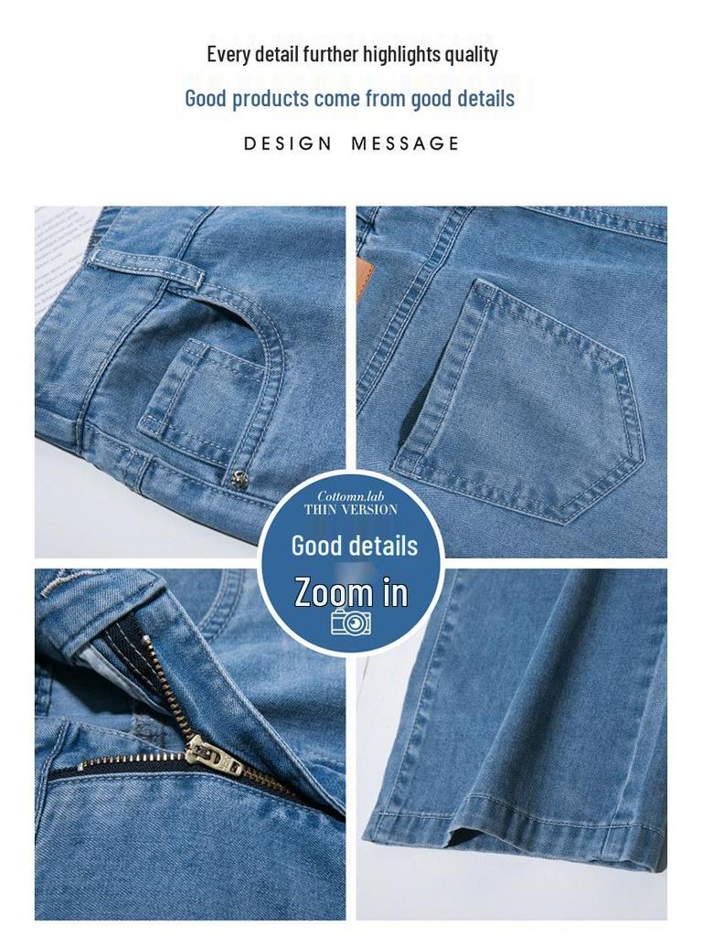 Women's Summer Tencel Cropped Jeans: 2025 Slimming, Loose Fit, Elastic Waist, Straight Leg Pants