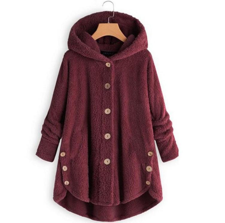Spring 2026 Women's European-American Plush Button Top, Irregular Solid Color Coat