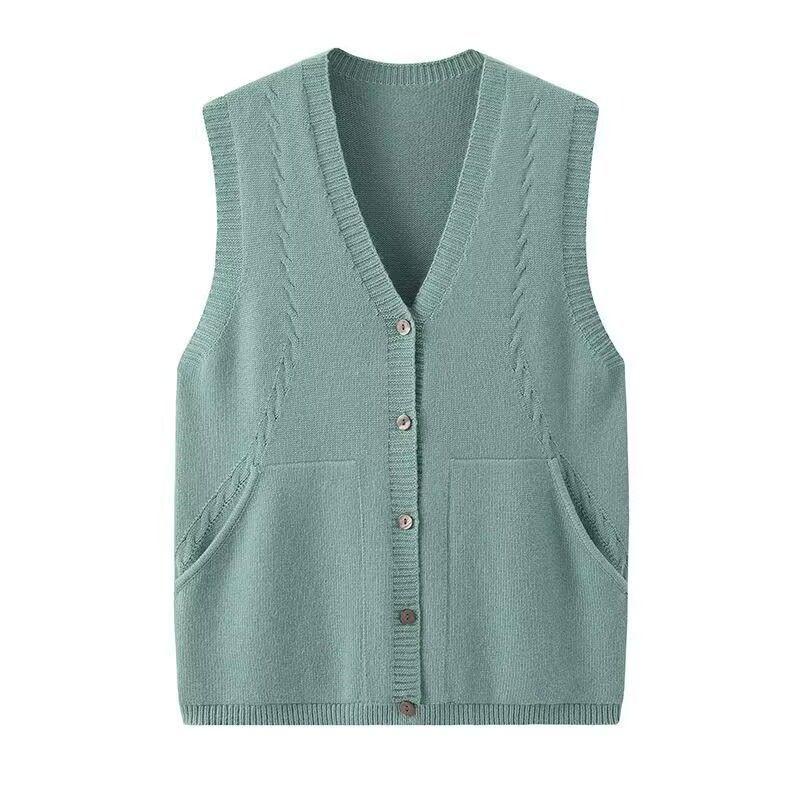 Knitted Cardigan Vest Women's Jacket Solid Color V-neck Fashion Casual Solid Color Top