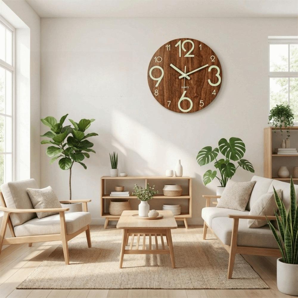 8 Inch 3D Wall Clock Wooden Glowing Hanging Clock Modern Luminous Wall Clock  Living Room