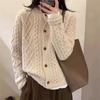 Women's European Style Heavy Knit Lamb Wool Cardigan - Thick Coarse Yarn Cashmere Sweater Coat for Autumn and Winter 2025