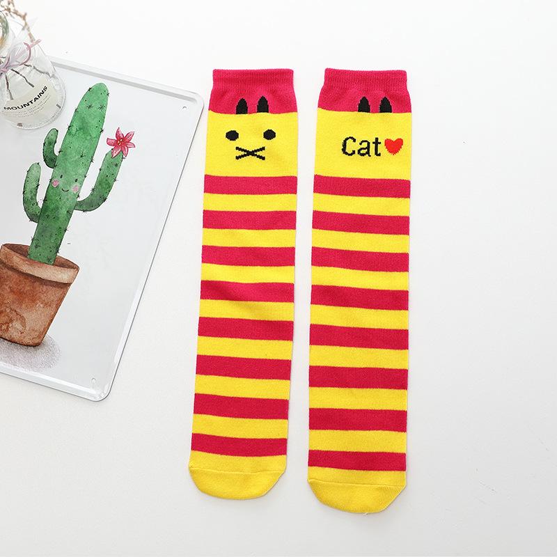 Girls' Cute Cartoon Cotton Knee-High Socks - Japanese Style for Spring & Autumn