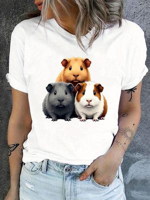 Camiseta Con Estampado Juguetón Para Mujercamiseta Negra Con Estampado De Tres Conejillos De Indias Camiseta De Manga Corta